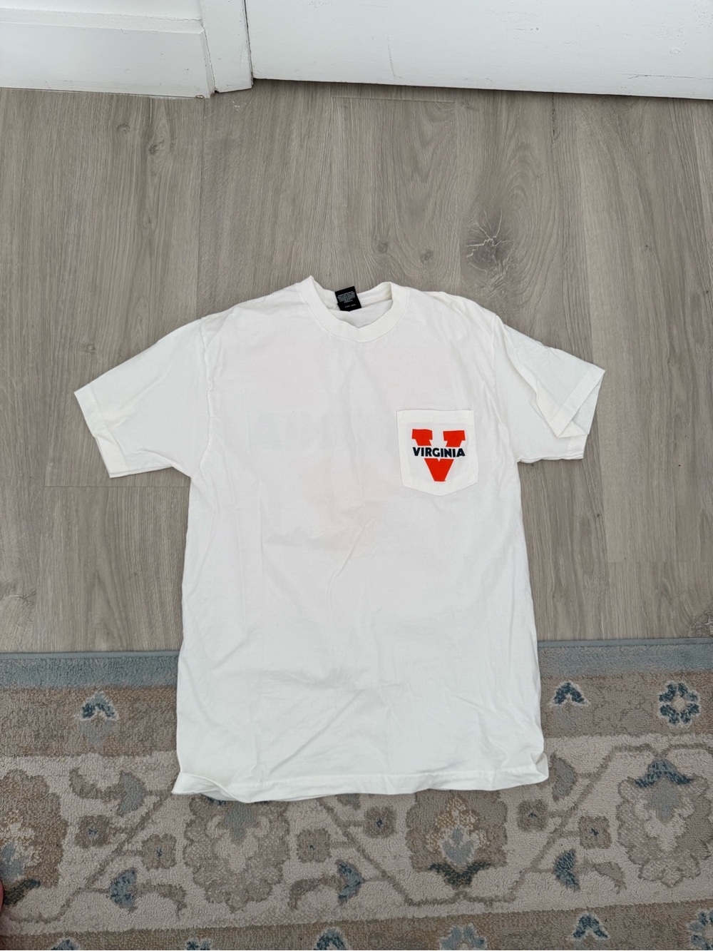 Hanes White Short-Sleeve Pocket Tee with Orange Virginia V Logo